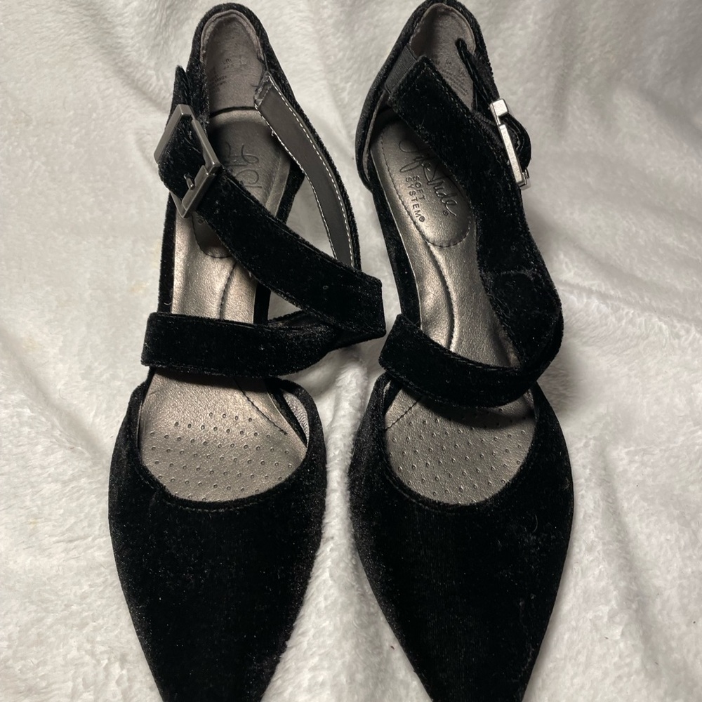 Life Stride Black Velvet Women's Strappy Heels